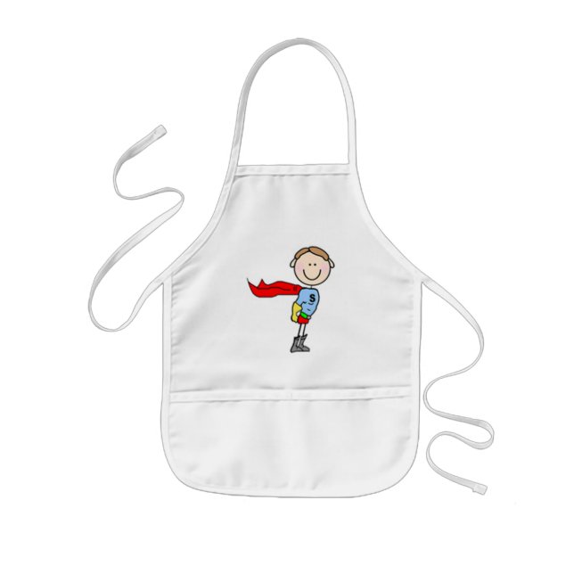 Superhero Boy Stick Figure Kids Apron (Front)