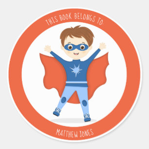 Superhero Boy This Book Belongs to Classic Round S Classic Round Sticker