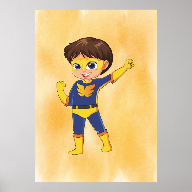 Superhero Boy Yellow Suit ! Fun Kids Printable Art Poster (Front)