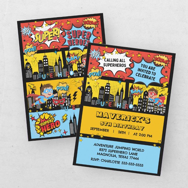 Superhero Boys 5th Birthday Party Invitation (Creator Uploaded)