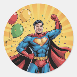 Superhero Boys Birthday Party Classic Round Sticker