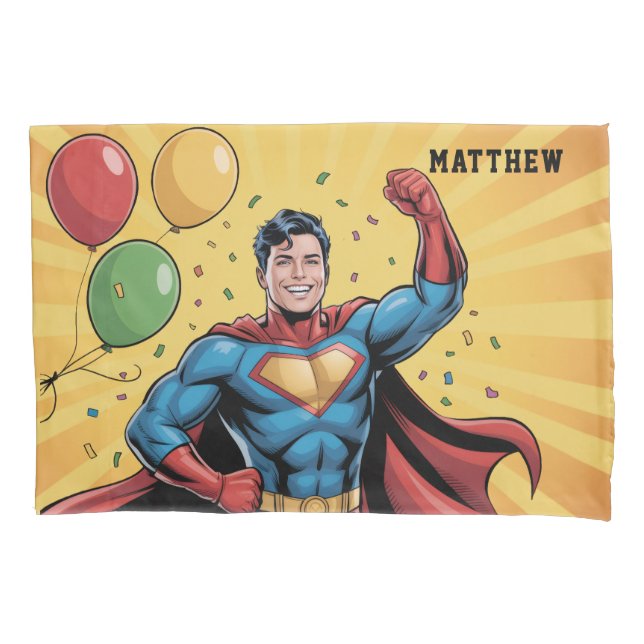 Superhero Boys Birthday Party Gift Pillowcase (Front)