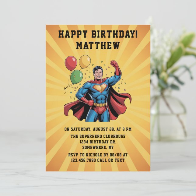 Superhero Boys Birthday Party Invitation (Standing Front)