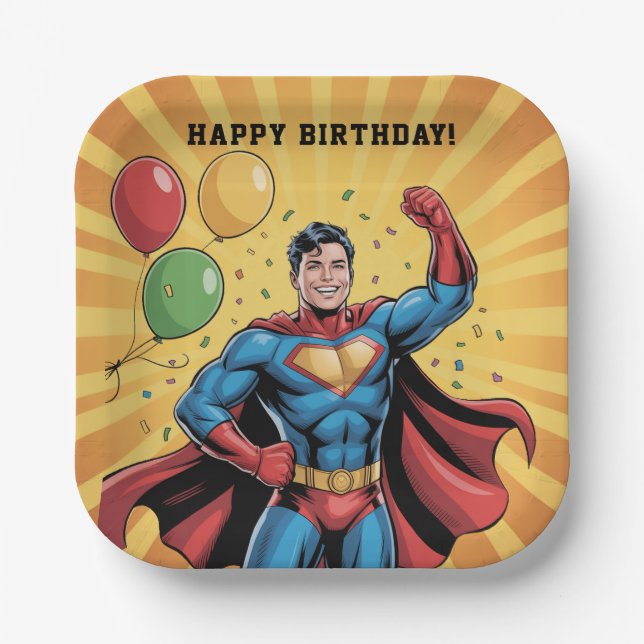 Superhero Boys Birthday Party Paper Plate (Front)