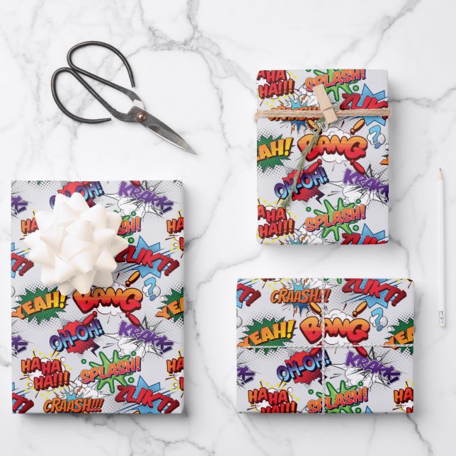 Superhero Bubble Pattern Wrapping Paper Sheet (Front)