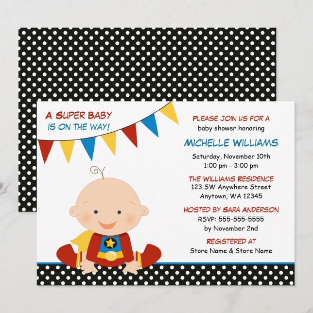 Superhero Bunting Baby Shower Invitation (Front/Back)