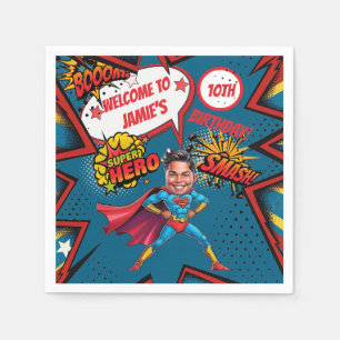 Superhero Caricature Action-Packed Boys Birthday Napkin