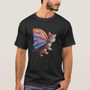 Superhero Cat 'Be Pawsitive Be Super!' Fun Design T-Shirt