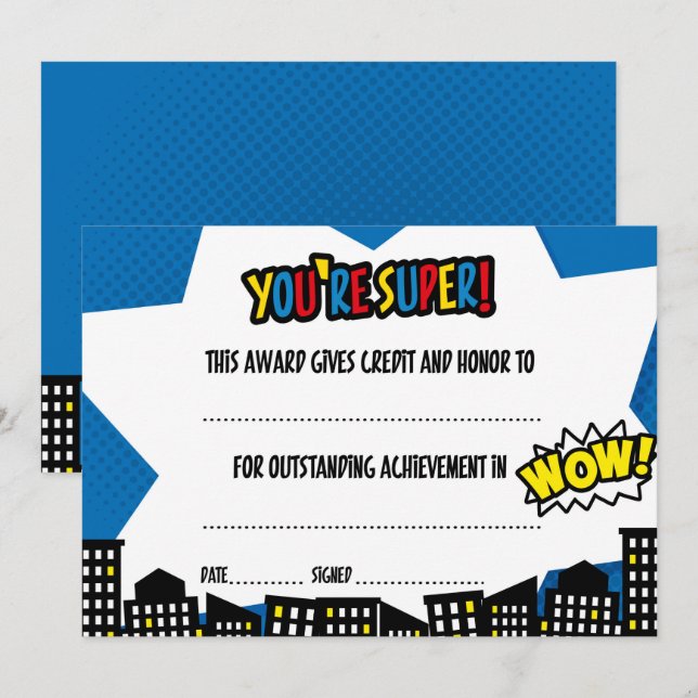 Superhero Certificate, Diploma Invitation (Front/Back)