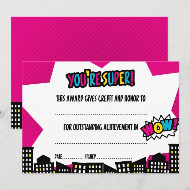 Superhero Certificate, Diploma Invitation (Front/Back)