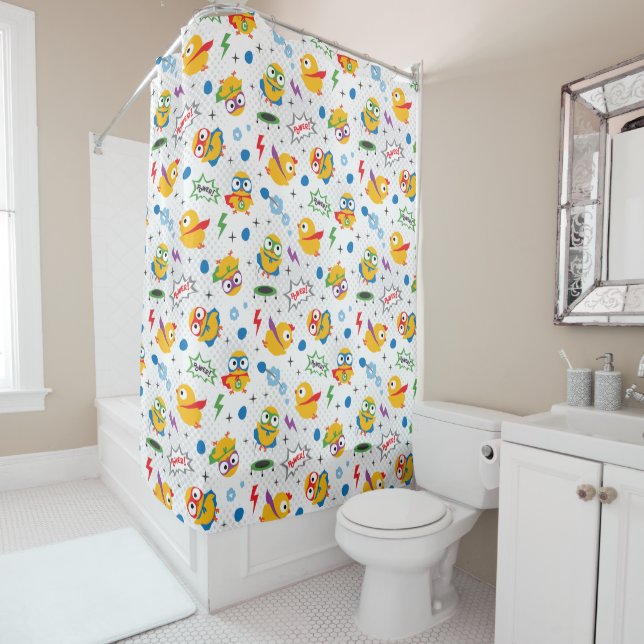 Superhero Chicken Shower Curtain (In Situ)
