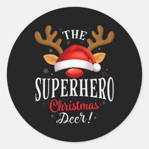 Superhero Christmas Deer Pjs Xmas Family Matching  Classic Round Sticker