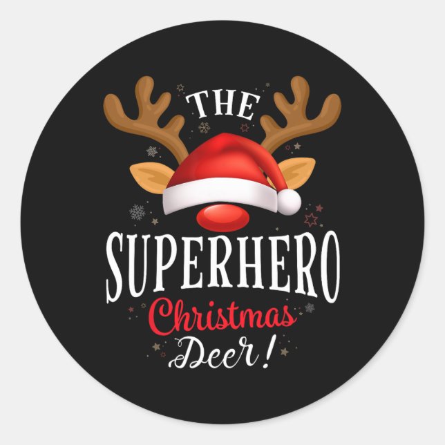 Superhero Christmas Deer Pjs Xmas Family Matching  Classic Round Sticker (Front)