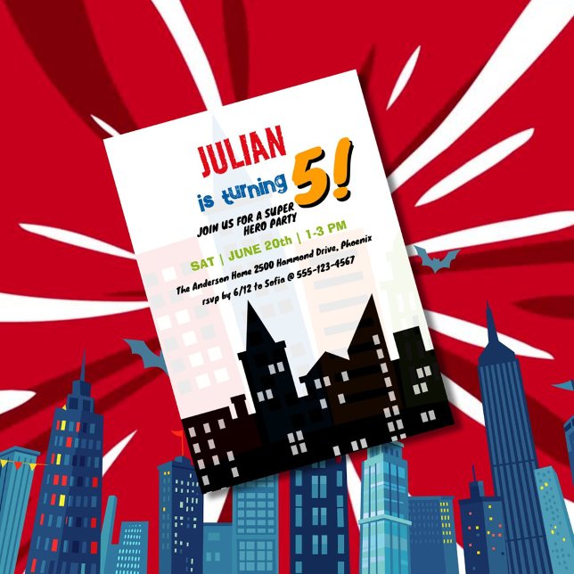 Superhero City Building Theme Kids Birthday Invitation (Creator Uploaded)