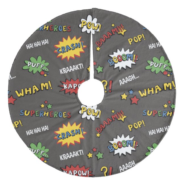Superhero Colourful Fun Pattern Fleece Tree Skirt (Front)