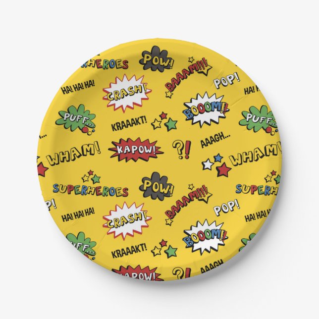 Superhero Colourful Fun Pattern Paper Plate (Front)