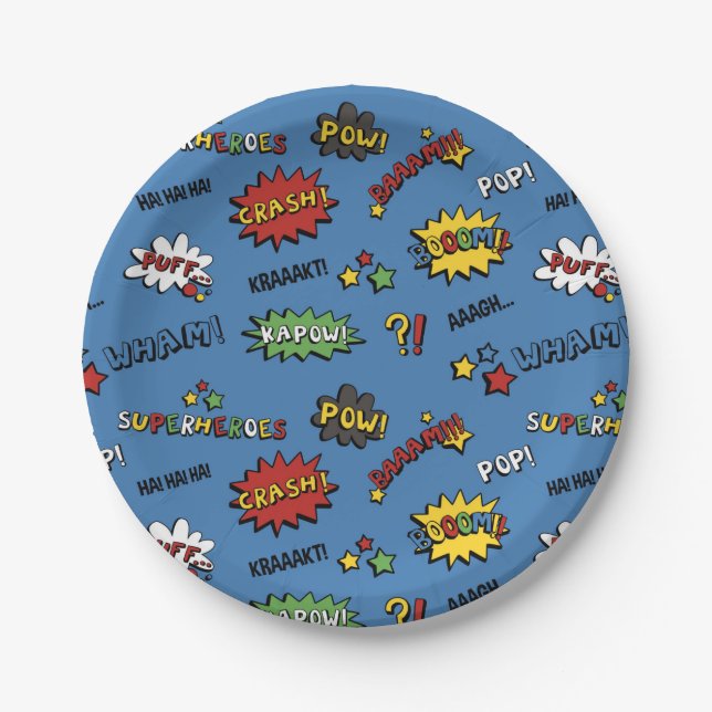 Superhero Colourful Fun Pattern Paper Plate (Front)