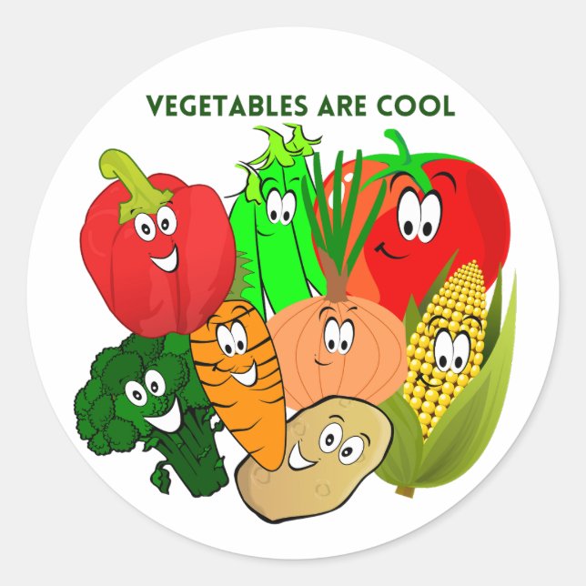 Superhero, colourful vegetables  classic round sticker (Front)