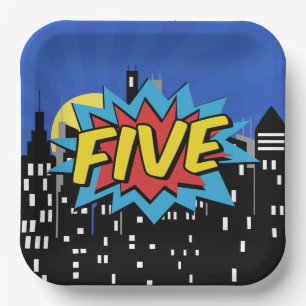 Superhero Comic 5th Birthday Party Plate