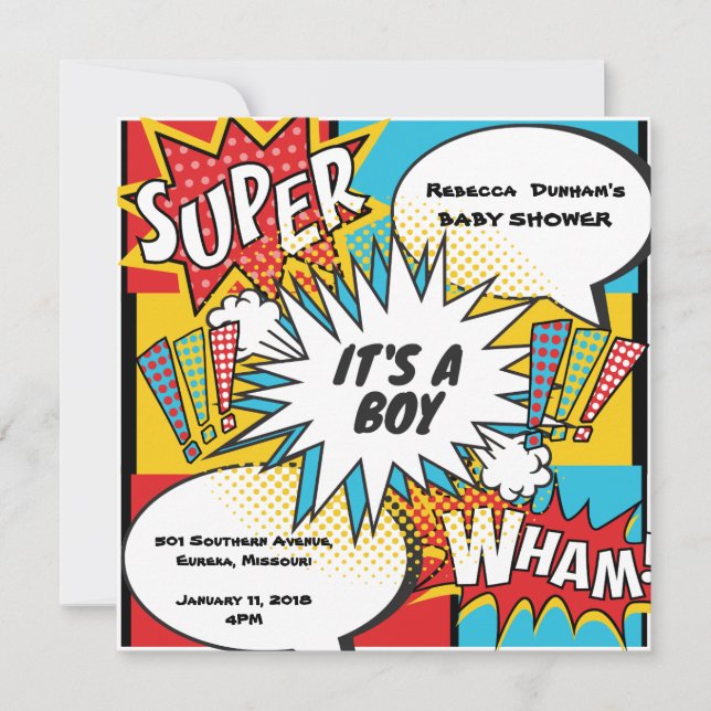 Superhero Comic Baby Shower Invitation (Front)