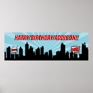 Superhero Comic Birthday Party Banner Poster