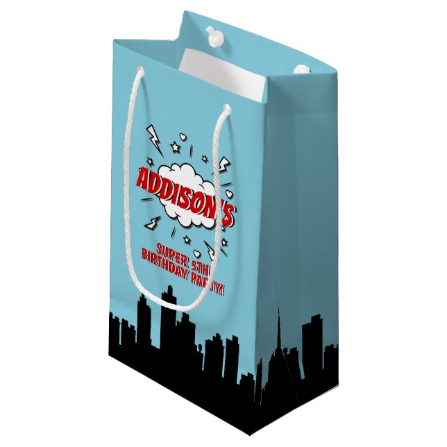 Superhero Comic Birthday Party Gift Bag (Front Angled)