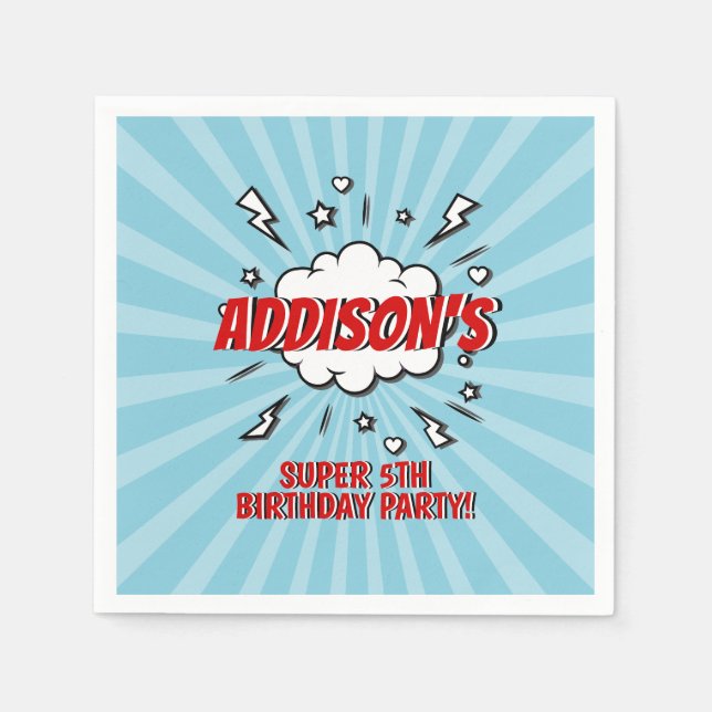 Superhero Comic Birthday Party Paper Napkin (Front)
