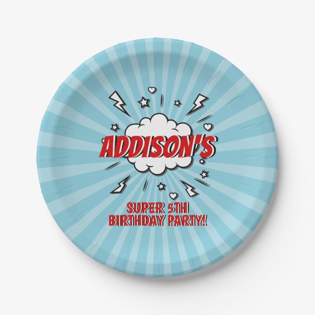 Superhero Comic Birthday Party Paper Plate (Front)