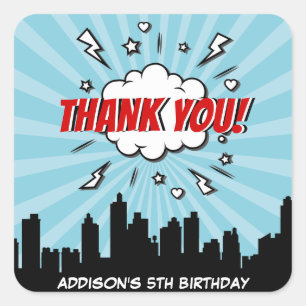 Superhero Comic Birthday Party Thank You Sticker
