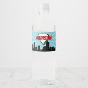 Superhero Comic Birthday Party Water Bottle Label