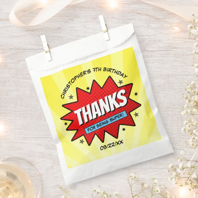 Superhero Comic Book Any Age Birthday Favour Bags (Clipped)