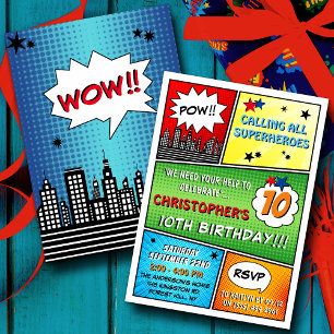 Superhero Comic Book Any Age Birthday Invitations