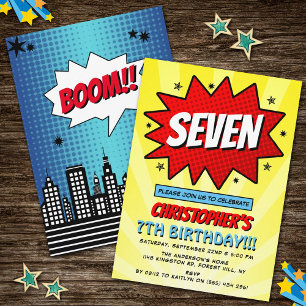 Superhero Comic Book Any Age Birthday Invitations