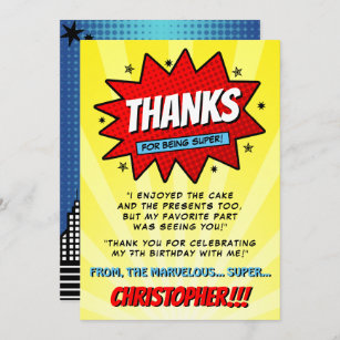 Superhero Comic Book Any Age Birthday Thank You Card