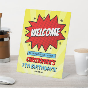 Superhero Comic Book Any Age Birthday Welcome Pedestal Sign