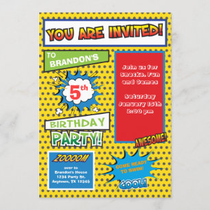 Superhero Comic Book Birthday Invitation