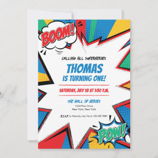 Superhero Comic Book Birthday Invitation Boom Pow