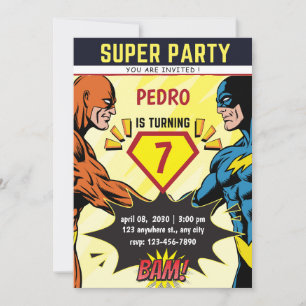 Superhero Comic Book Birthday Party Invitation
