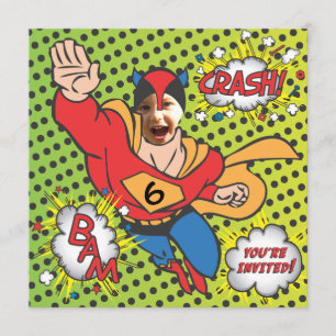 Superhero comic book birthday party photo card