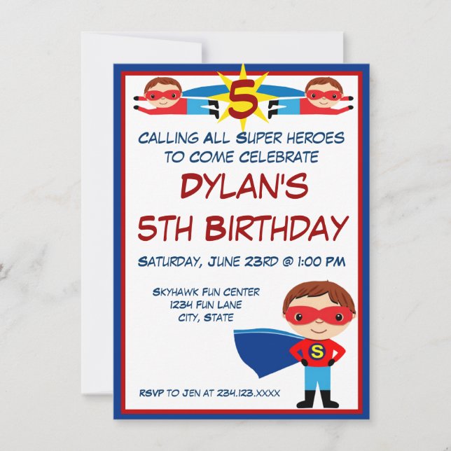 Superhero Comic Book Character Birthday Invitation (Front)