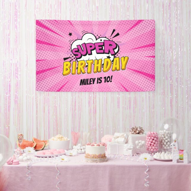 Superhero Comic Book Girl's Birthday Banner (Party)