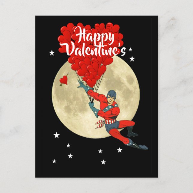 Superhero comic book kids Valentine's day Announcement Postcard (Front)