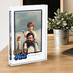 Superhero Comic Book Photo Gift For Dad Keepsake Block