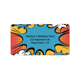 Superhero Comic Book Pop Art Boy Birthday Party Label