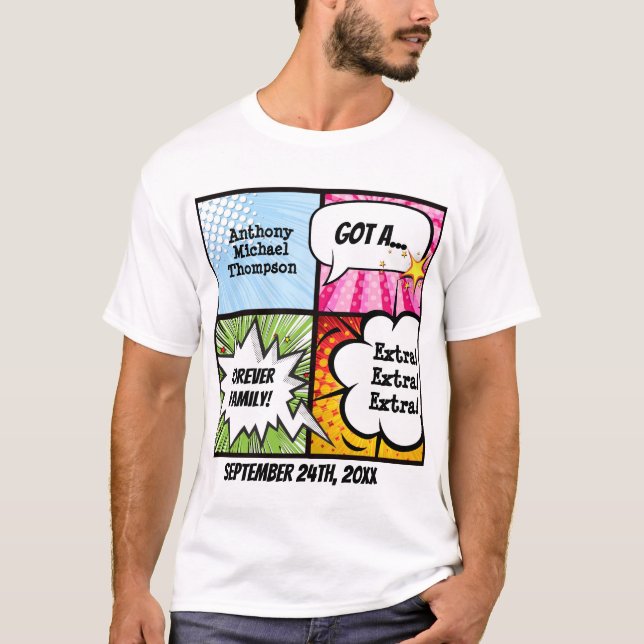 Superhero Comic Book Style Adoption Party Tee (Front)
