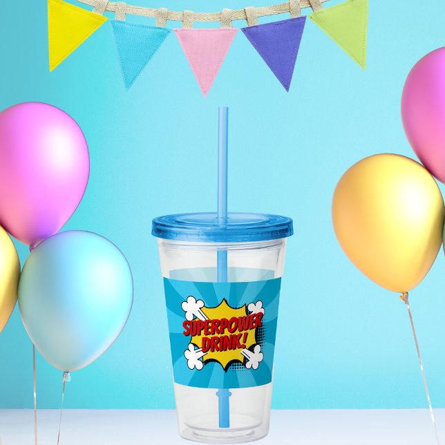 Superhero Comic Book Style Boy Birthday Blue Acrylic Tumbler (Creator Uploaded)