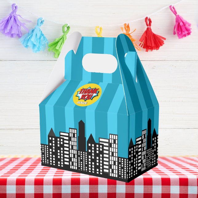 Superhero Comic Book Style Boy Birthday Blue Favour Box (Creator Uploaded)