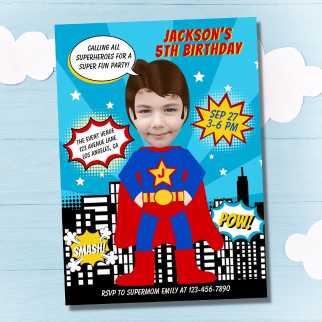 Superhero Comic Book Style Boy Birthday Photo  Invitation (Creator Uploaded)
