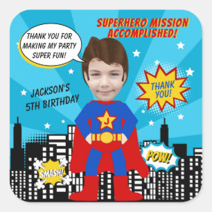 Superhero Comic Book Style Boy Birthday Photo  Square Sticker
