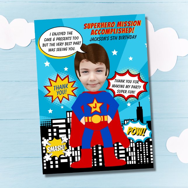 Superhero Comic Book Style Boy Birthday Photo  Thank You Card (Creator Uploaded)